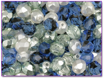 blue and white faceted Czech glass bead mix