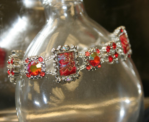 Red Crystal and Fabric Bracelet