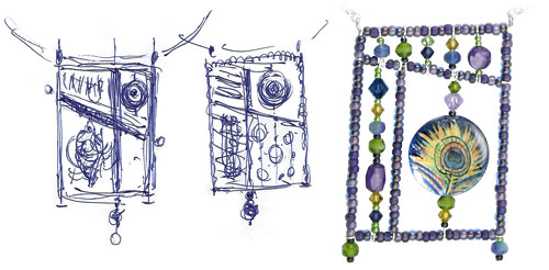 Abacus Plume pendant design and sketches