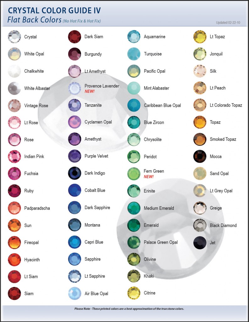 Swarovski Color Chart IV Flatback