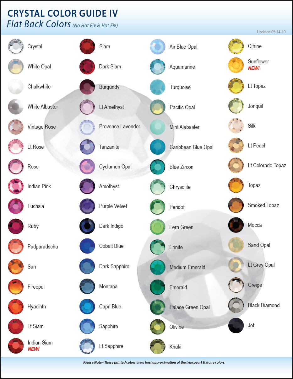 Swarovski Crystal Rhinestone Color Chart