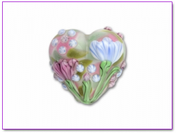 Pink and Blue Floral Heart Lampwork Bead