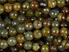 Green and Brown Faceted Round Agate Bead Strand
