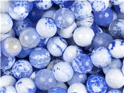 Blue and White Faceted Round Agate Bead Strand