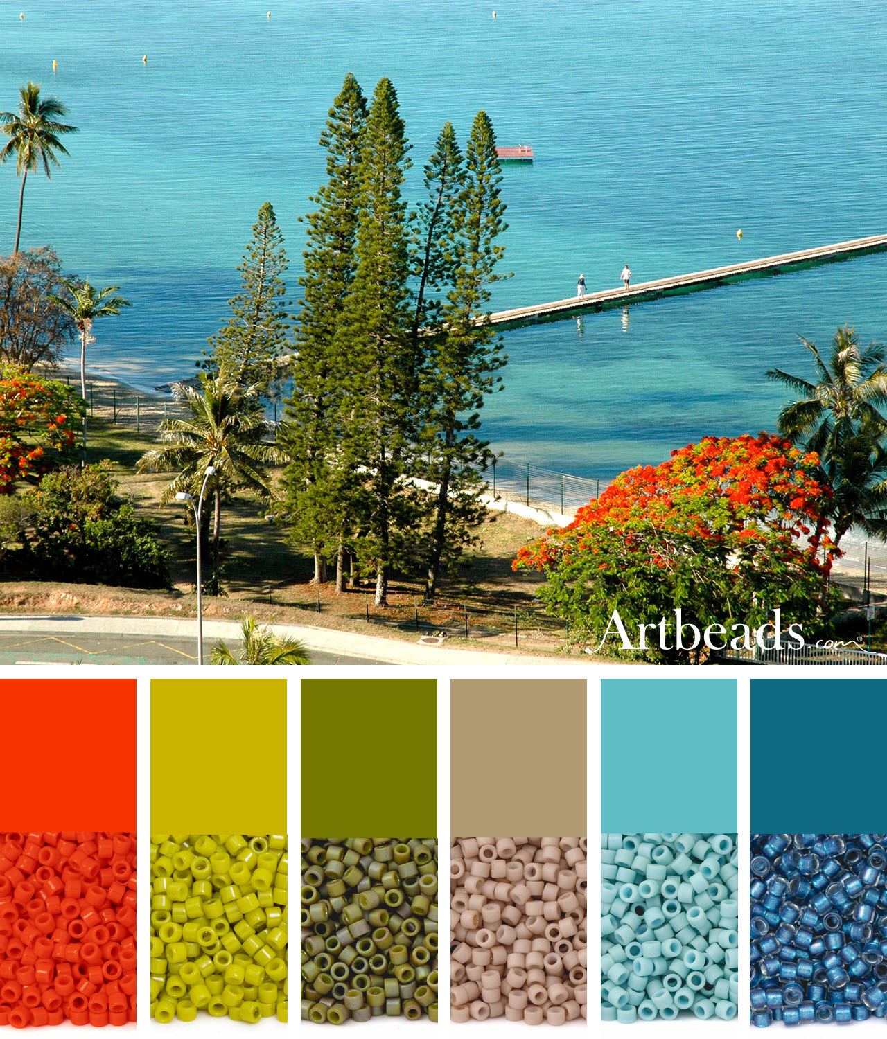 A color palette inspired by New Caledonia, paired up with TOHO Aiko seed bead colors. a
